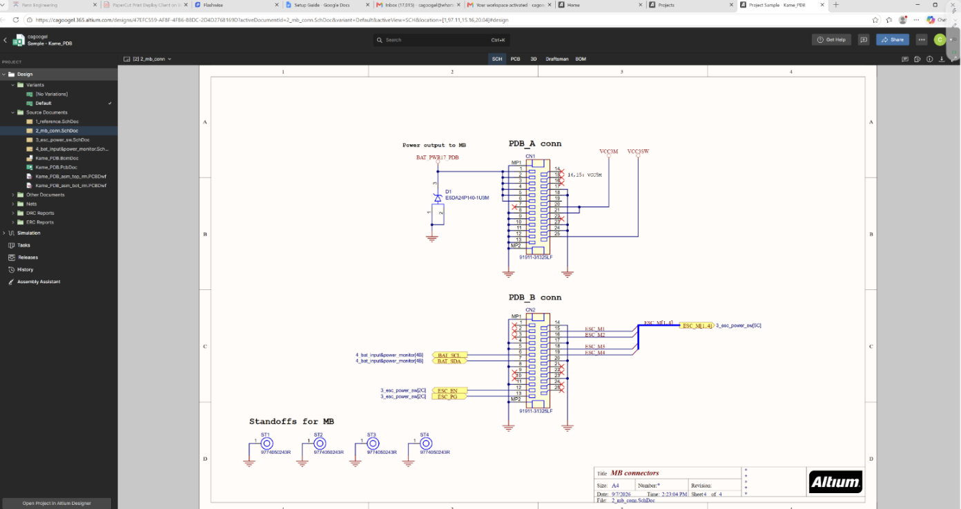 An Altium schematic sheet, MB connectors, open on Windows with Flashwise running alongside it